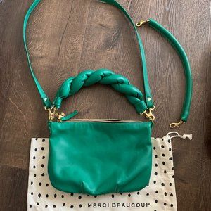 Clare V. Petit Moyen Emerald Italian Nappa bag with extra Twisted Puff handle